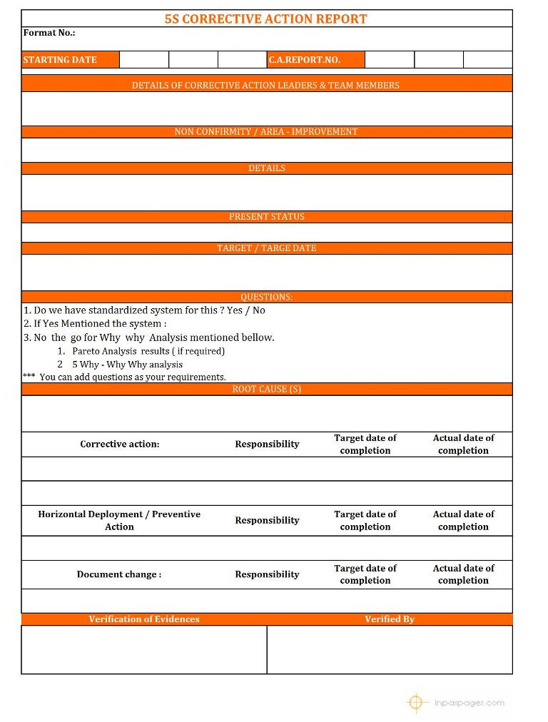 Sample Example Format Templates Corrective Action Report Template Excel 