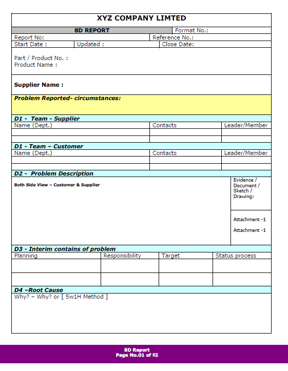 8D Report Format Samples Word Document Download