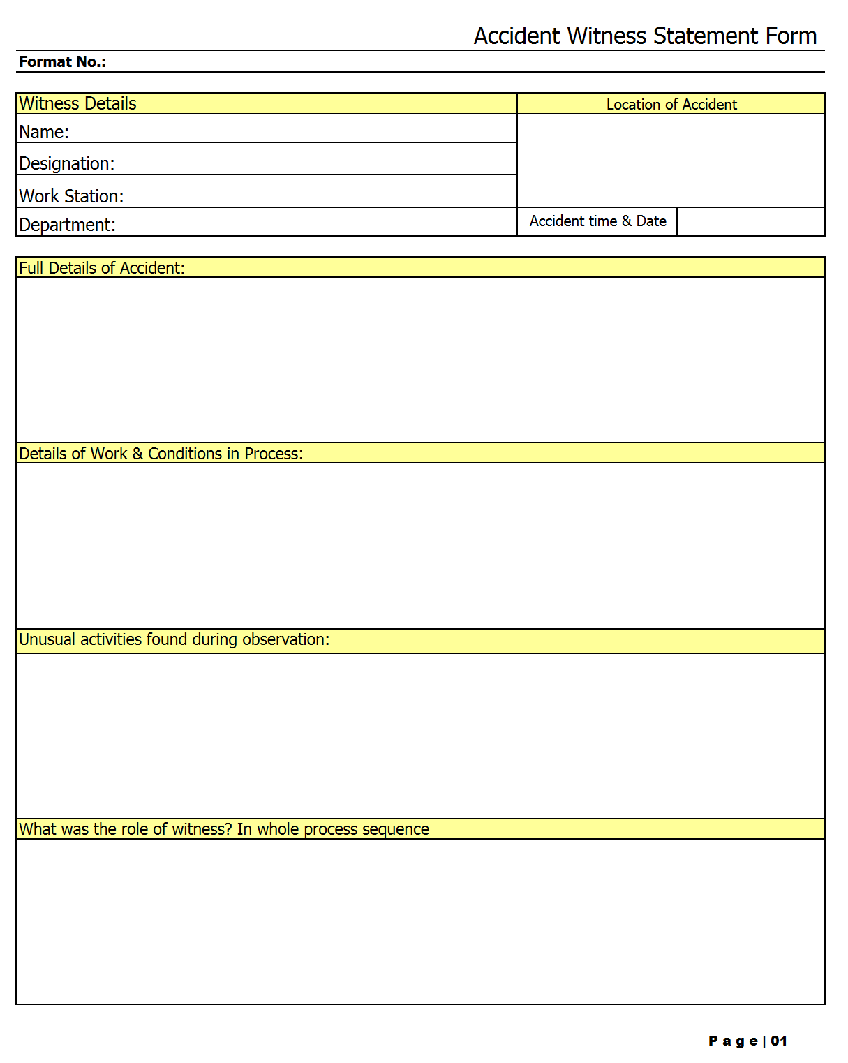 Accident Witness Statement Form Template Format Excel PDF Sample