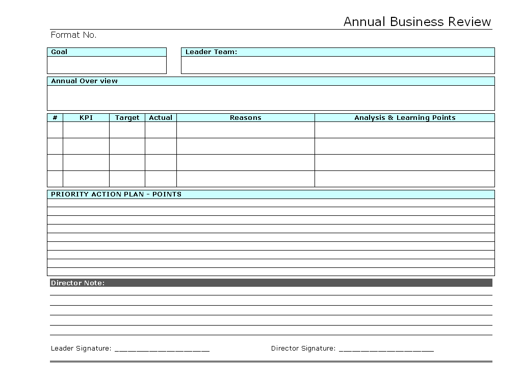 Annual Business Review format Samples Word Document Download