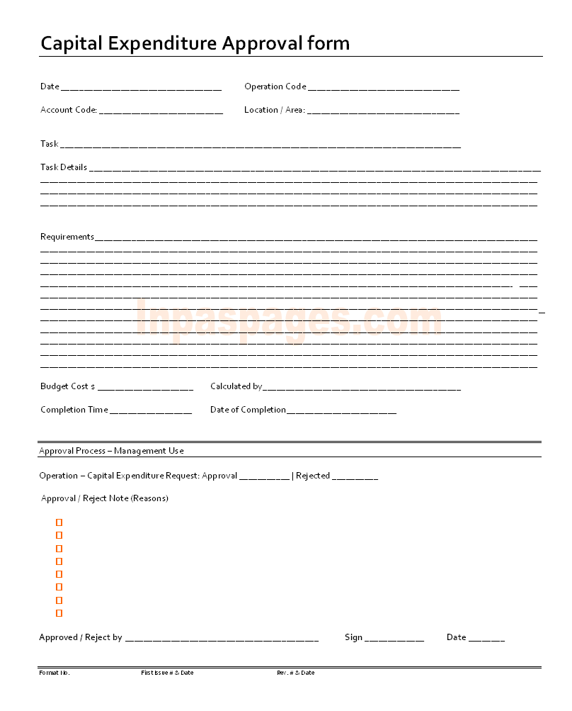 Capital Expenditure Approval Form Format With Regard To Capital Expenditure Report Template