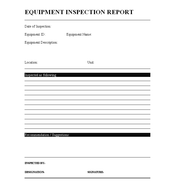 Equipment Inspection Report Format Samples Word Document Download