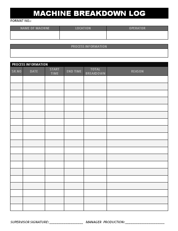 Machine Breakdown Log Format Samples Word Document Download