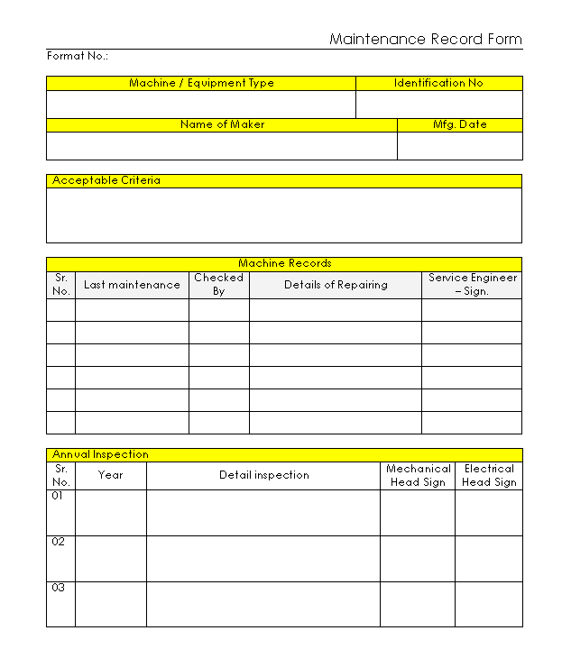 Excel Preventive Maintenance Format Pdf : Equipment Maintenance Log