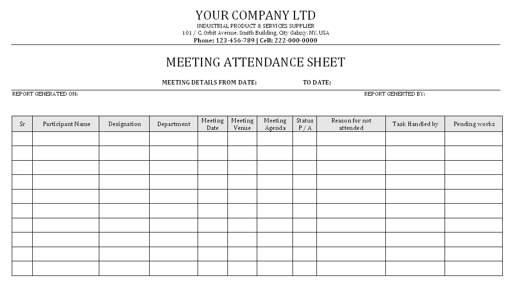 Meeting Attendance Sheet Format Samples Excel Word Document Download