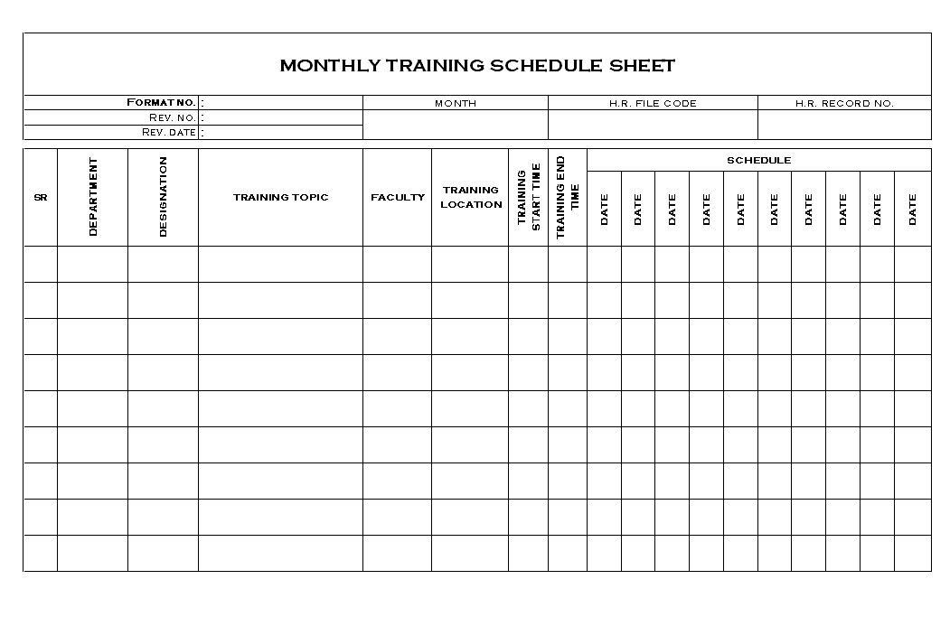 Monthly Training Schedule Sheet Format