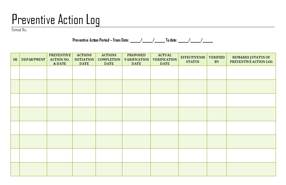 Corrective Action Log Template