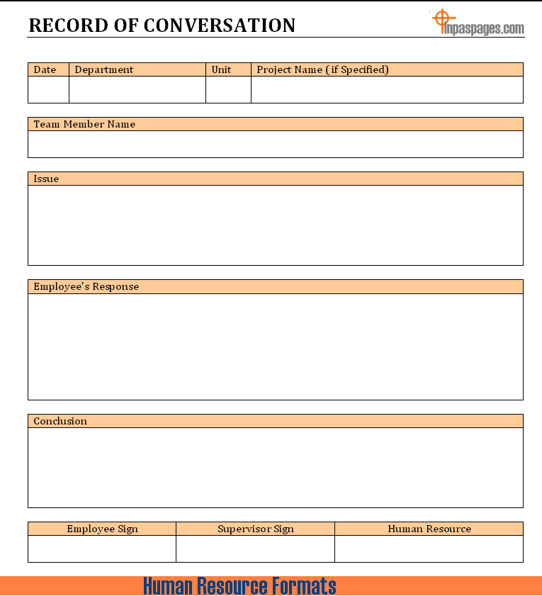 Record of Conversation  Report  Sample  Word document format 
