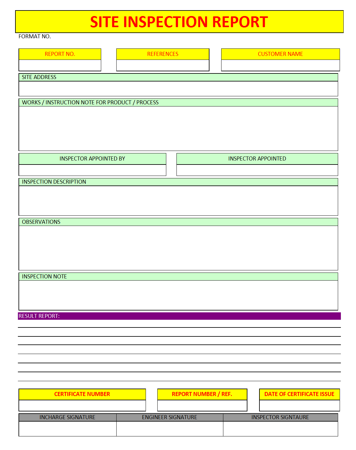 Site Inspection Report format  Samples  Word Document Download Throughout Report Template Word 2013