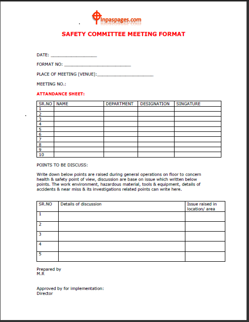 Monthly Safety Meeting Template