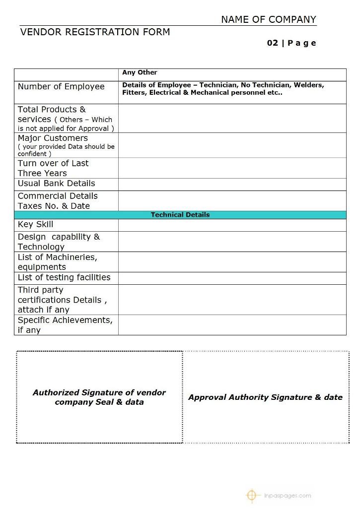 Vendor Registration form – Simple format