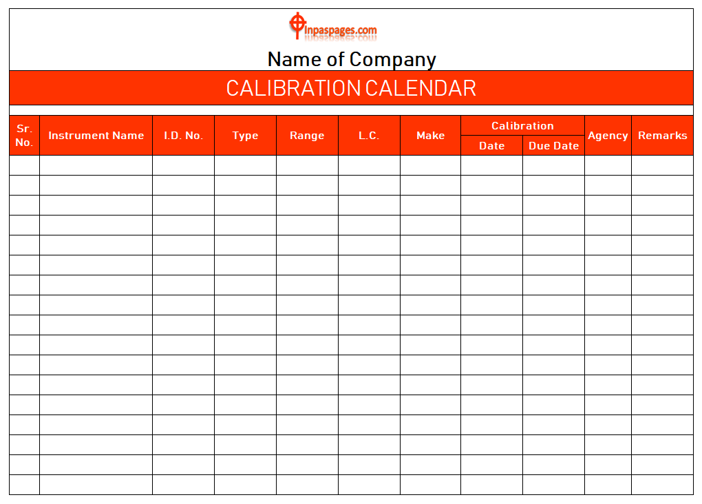 Calibration Calendar format, Calibration Calendar template, Calibration Calendar example, Calibration Calendar sample, Calibration Calendar pdf