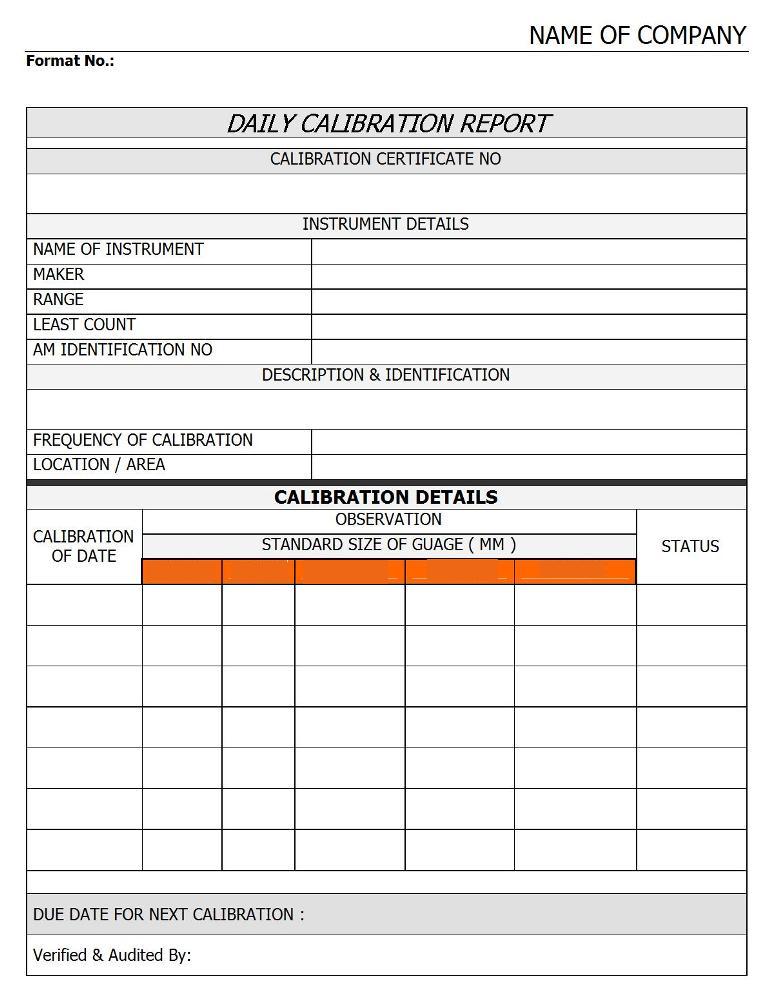 Daily Calibration Report Format 