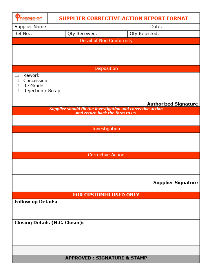 Supplier Corrective Action Report SCAR