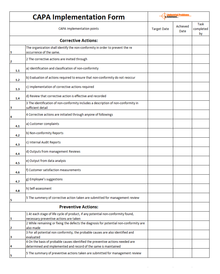 corrective and preventive action report examples