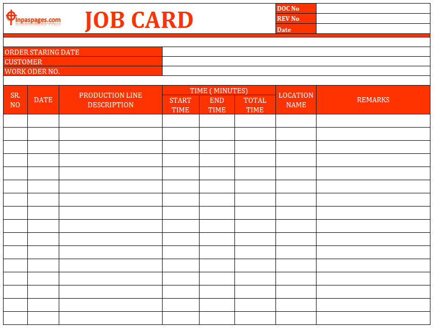 Construction job card templates