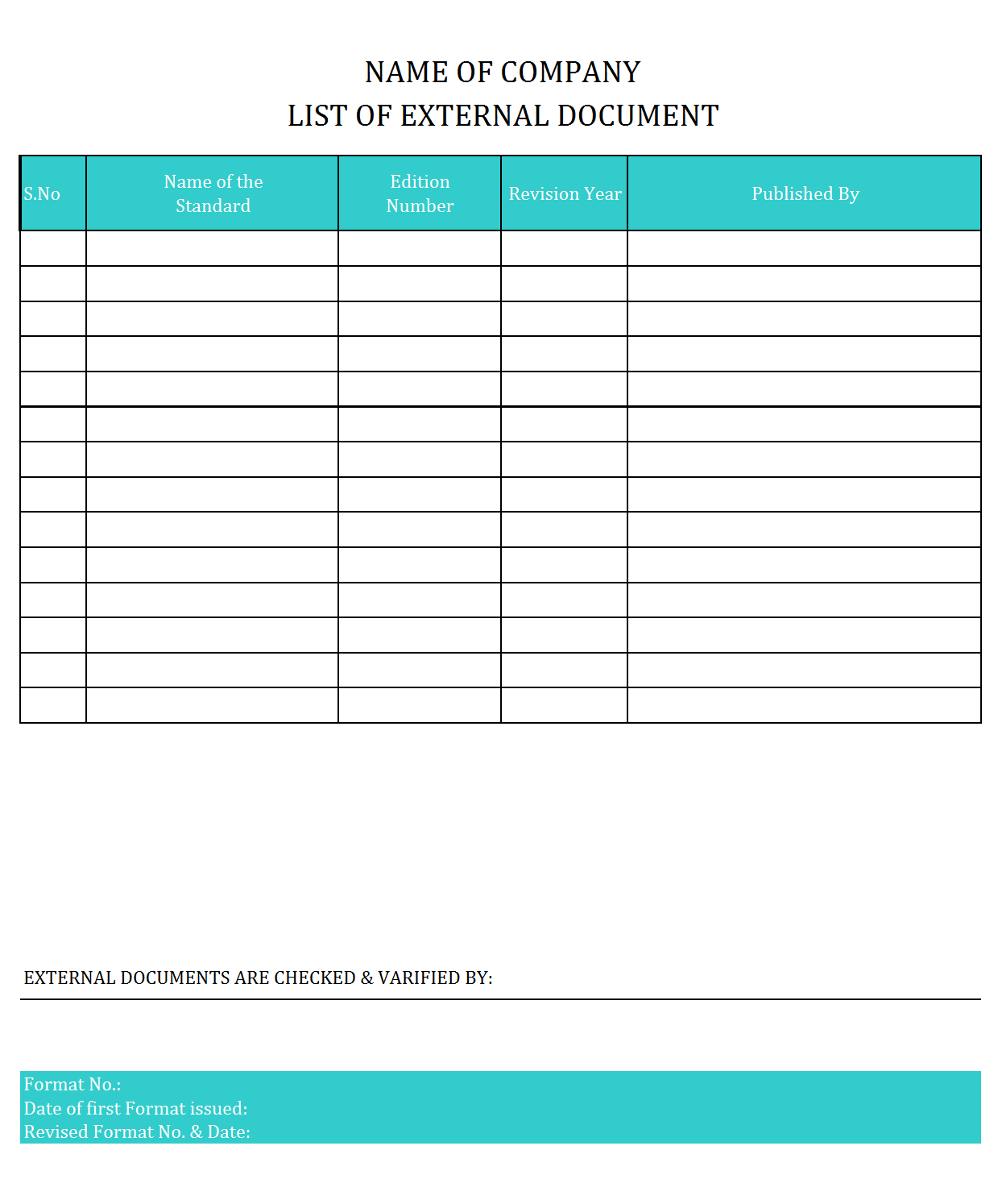 list of external documents format