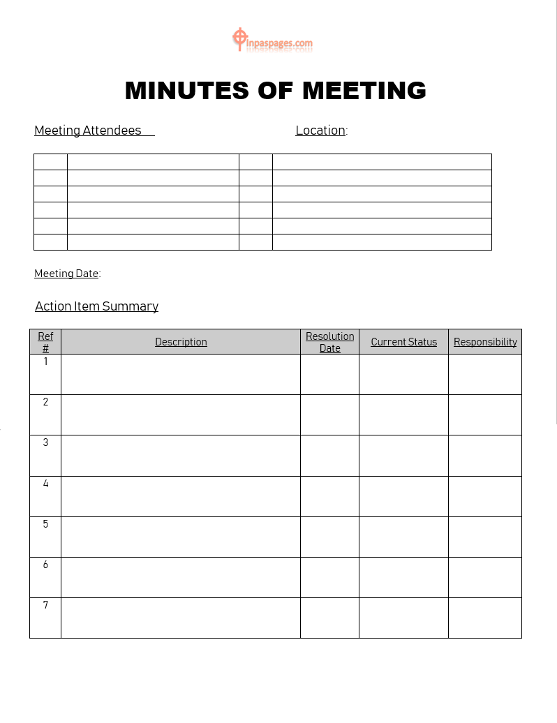 Write professional minutes of meeting format  Minutes of meeting For Meeting Minutes Template Doc