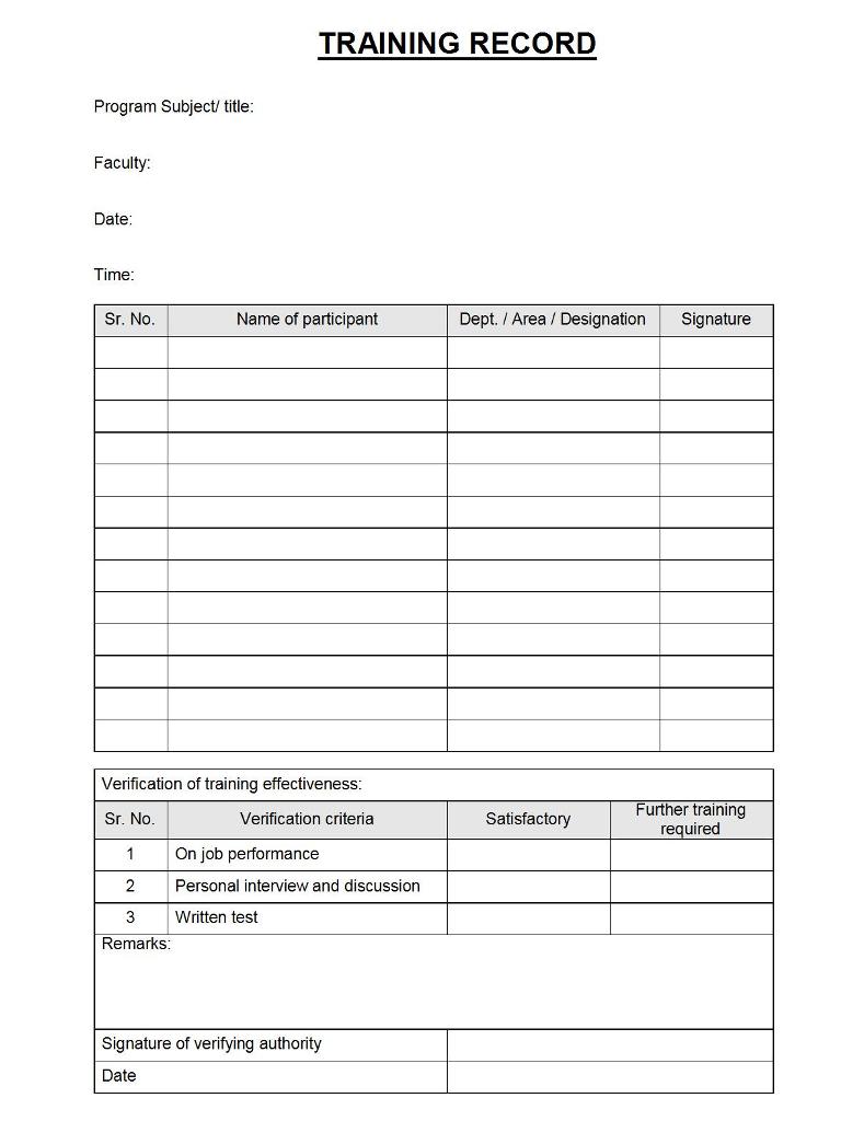 Training Record Format - In Training Report Template Format