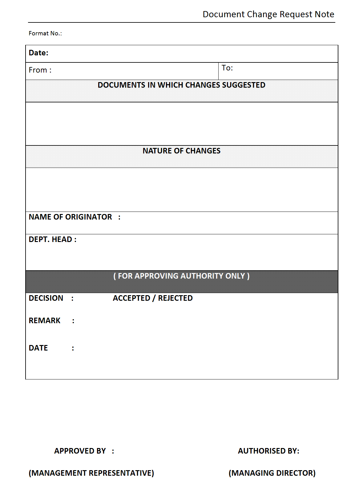 Document change request form template
