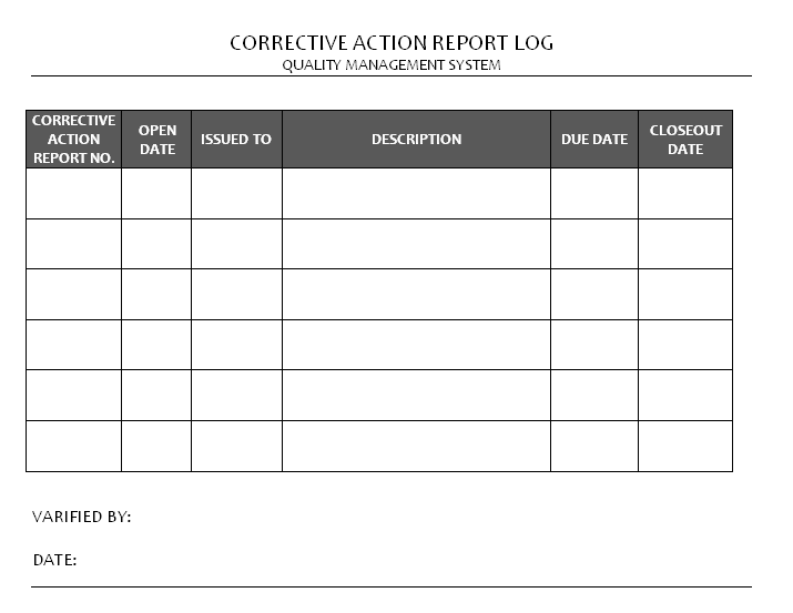 Corrective Action Report Log