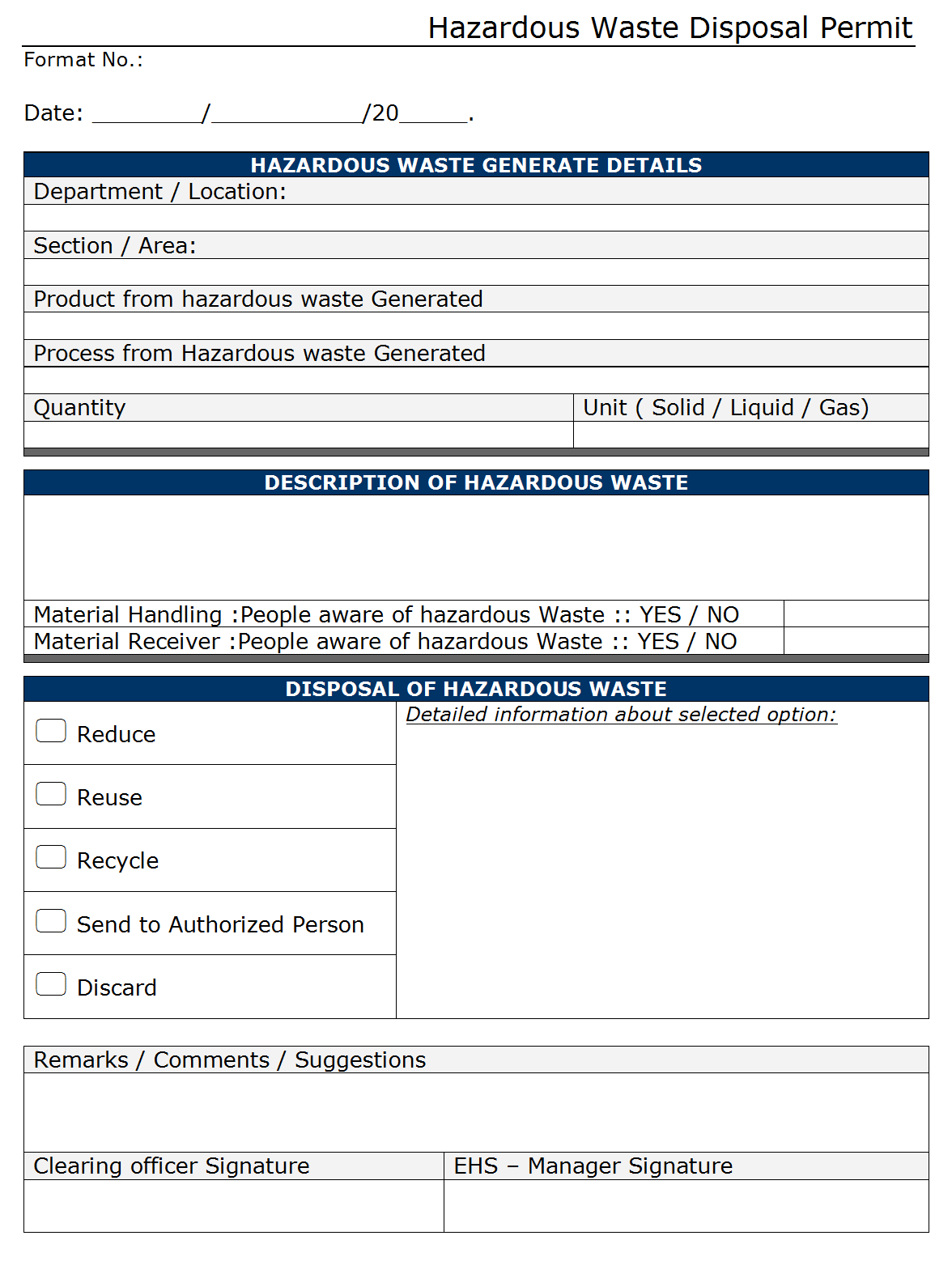 Hazardous waste disposal permit - Inside Certificate Of Disposal Template