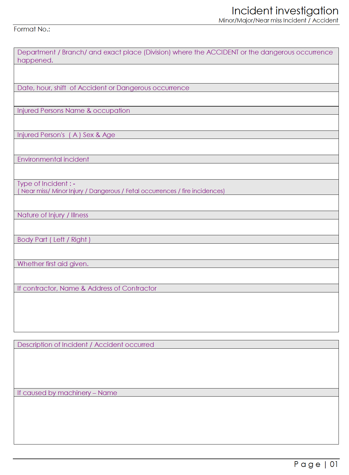 Incident investigation - For Near Miss Incident Report Template