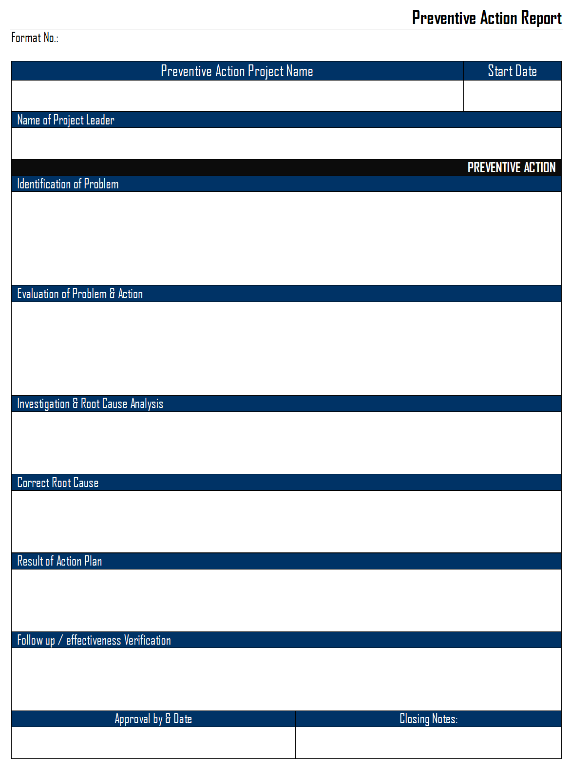 corrective and preventive action report examples