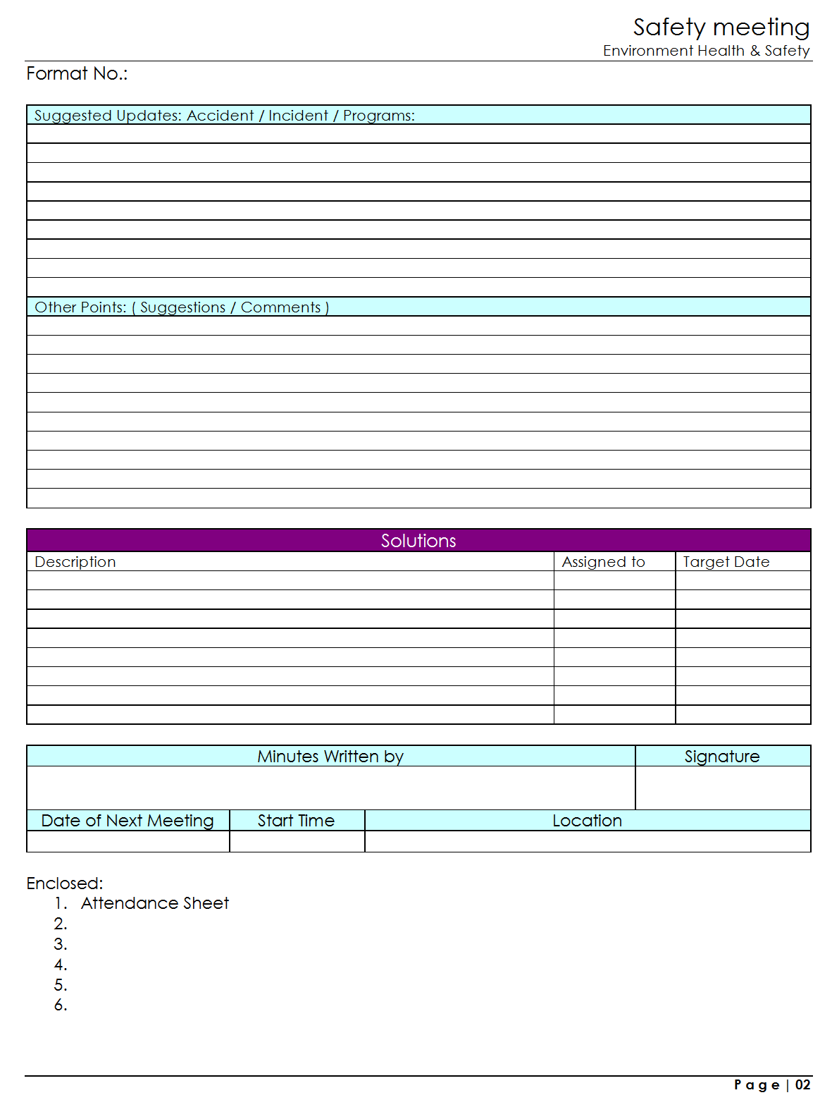 Safety Meeting - Intended For Safety Meeting Minutes Template