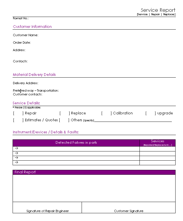 Technical Service Report Template