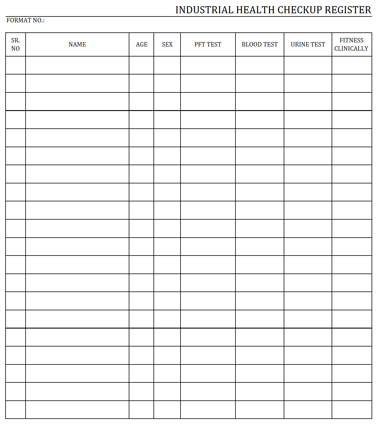 Industrial health checkup register - Throughout Health Check Report Template