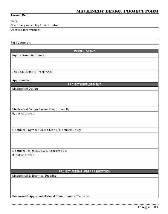 Machinery design project form page 1