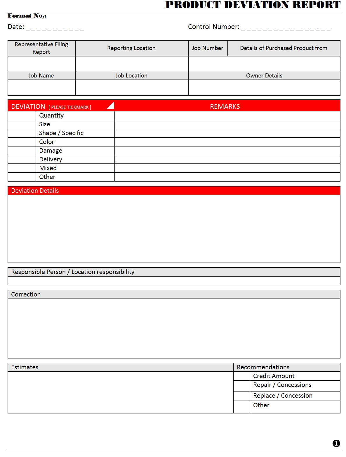 Product deviation report - In Deviation Report Template