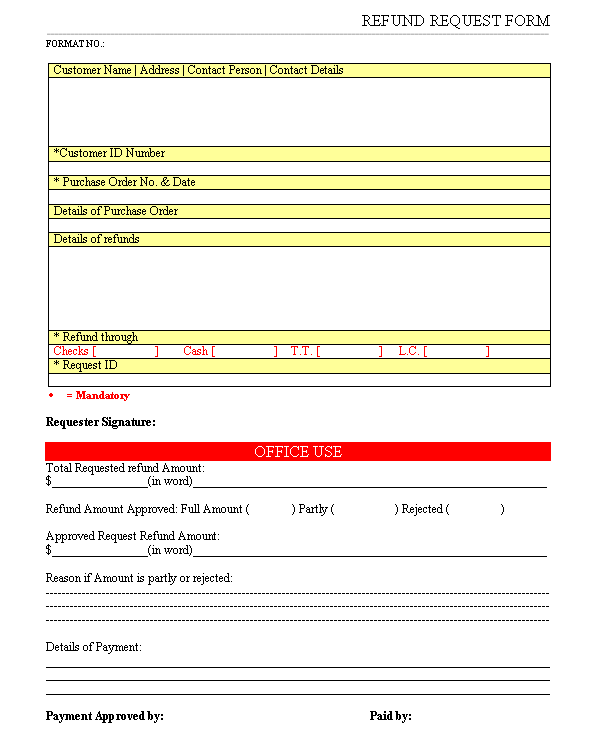Refund Form Template Word Refund Form Template Word