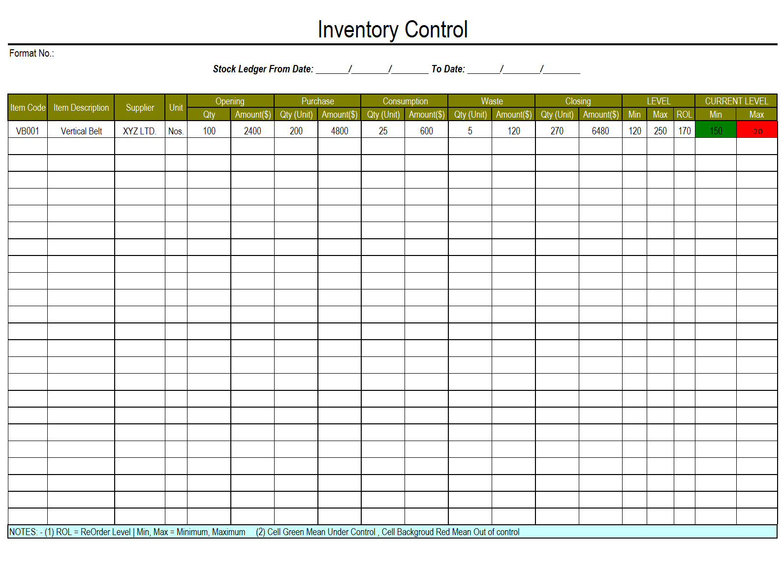 Inventory Control Template