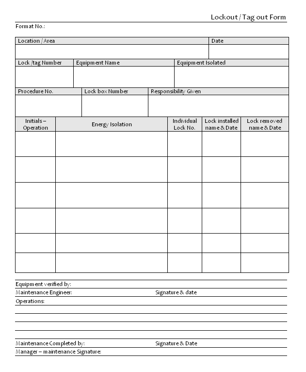 That means, loto standards compliance is often inspected and controlled by osha and eventually may. Free Lockout Tagout Procedure Template Word . Lockout Tag Out Form