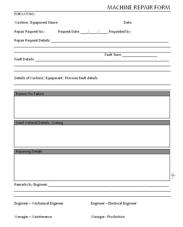 Machine Repair form