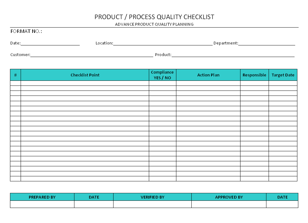 Product/Process quality checklist