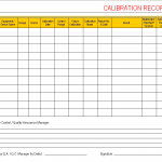 Calibration Record sheet