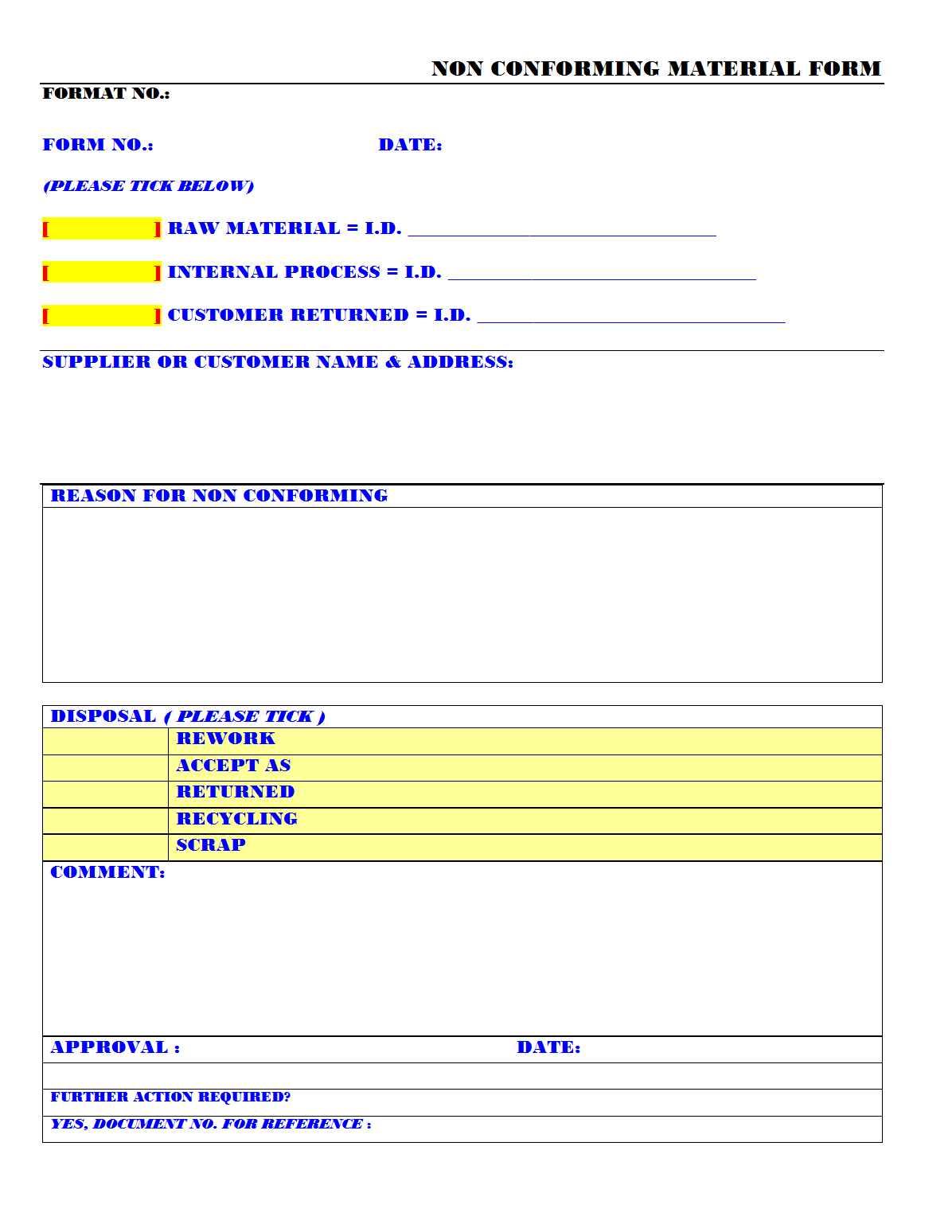 Non Conforming material Form - Pertaining To Non Conformance Report Template