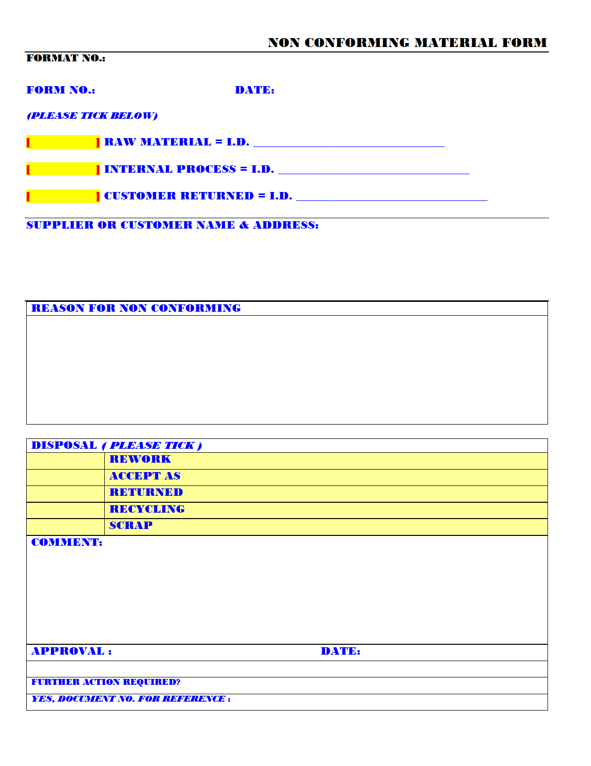 Non Conforming Material Form non-conforming-material-form