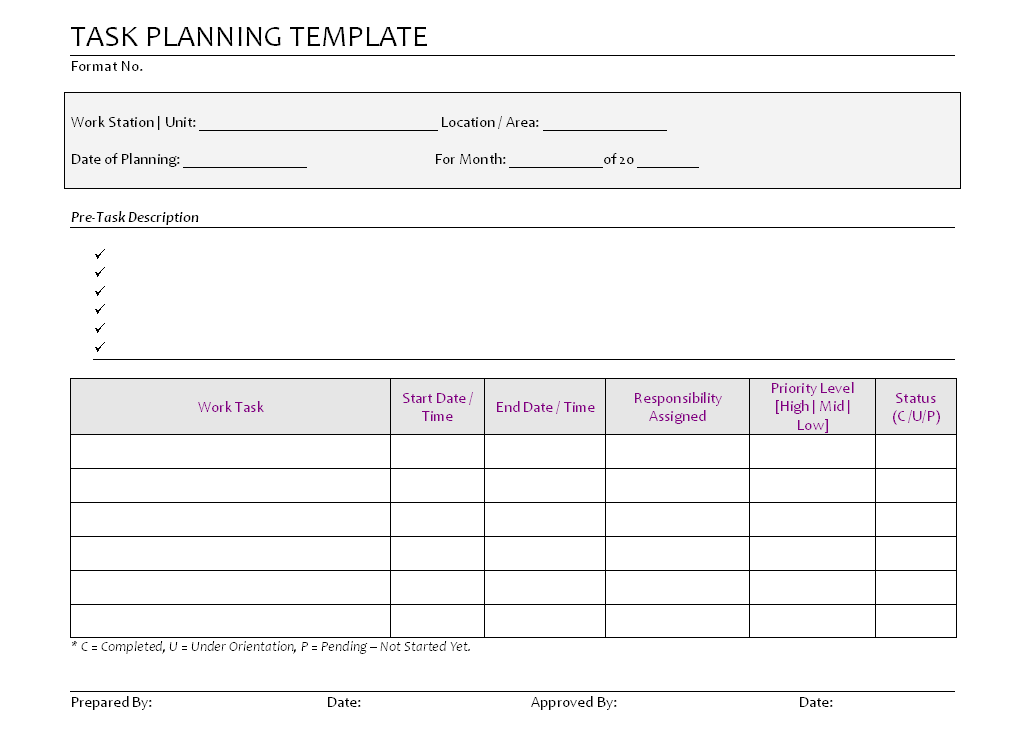 Task Planning Template daily-pre-task-safety-plan-template