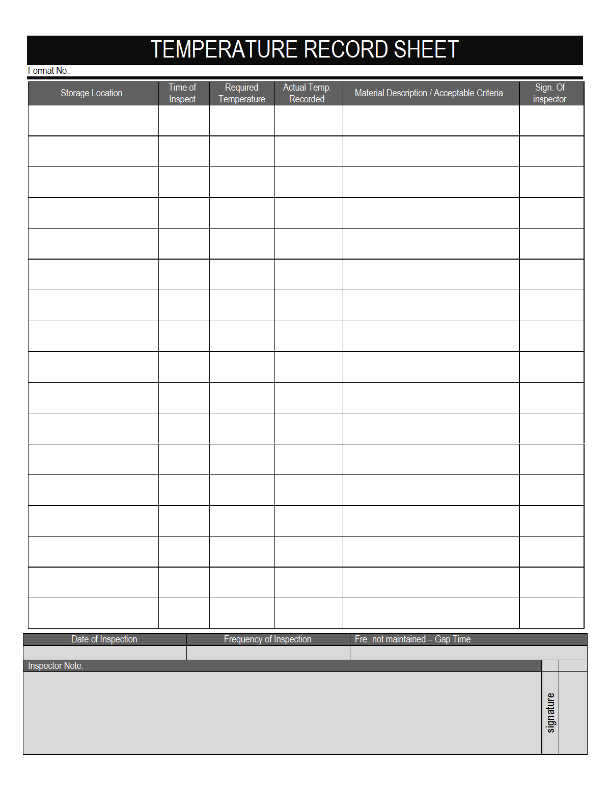 Temperature Recording Chart Template