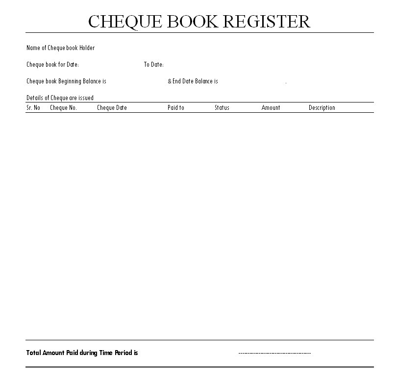 Cheque Book Register