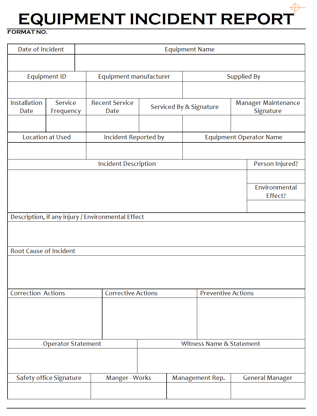 Equipment incident report  Incident Form With Incident Report Log Template