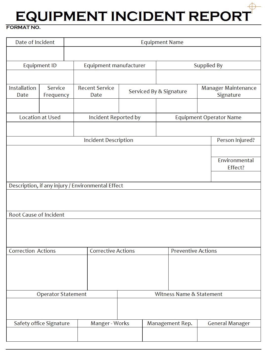 Equipment incident report  Incident Form Inside Incident Report Log Template