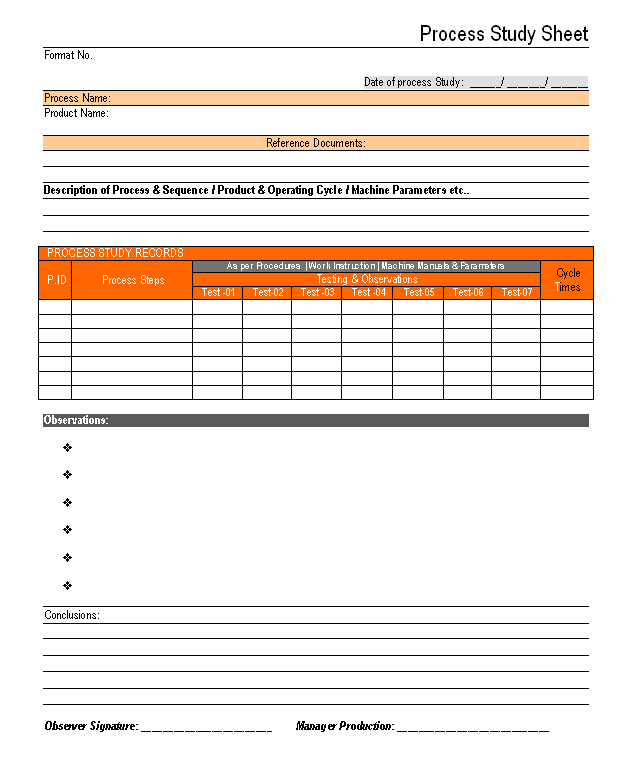 Process study analysis sheet