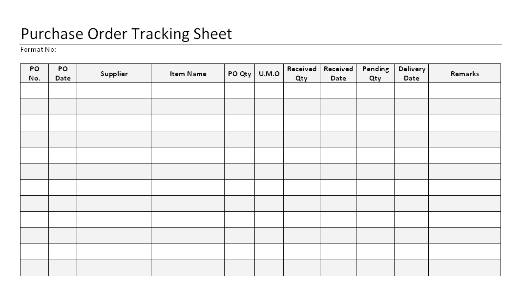 Purchase order tracking sheet