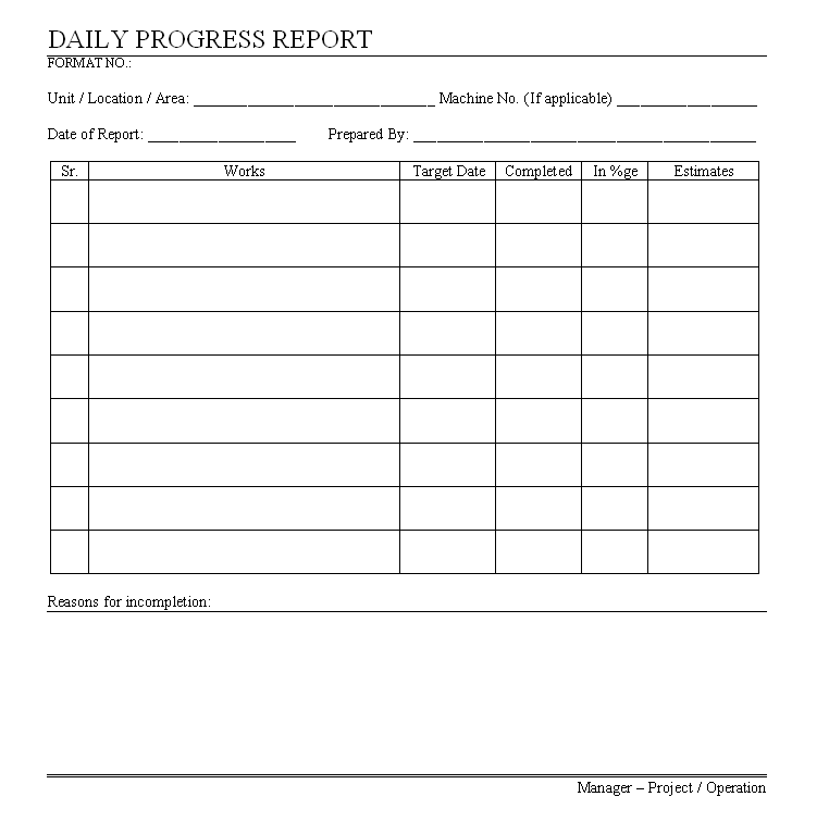 Construction Daily Progress Report Template