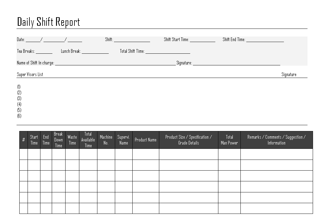 Download end of shift report template   tidyform